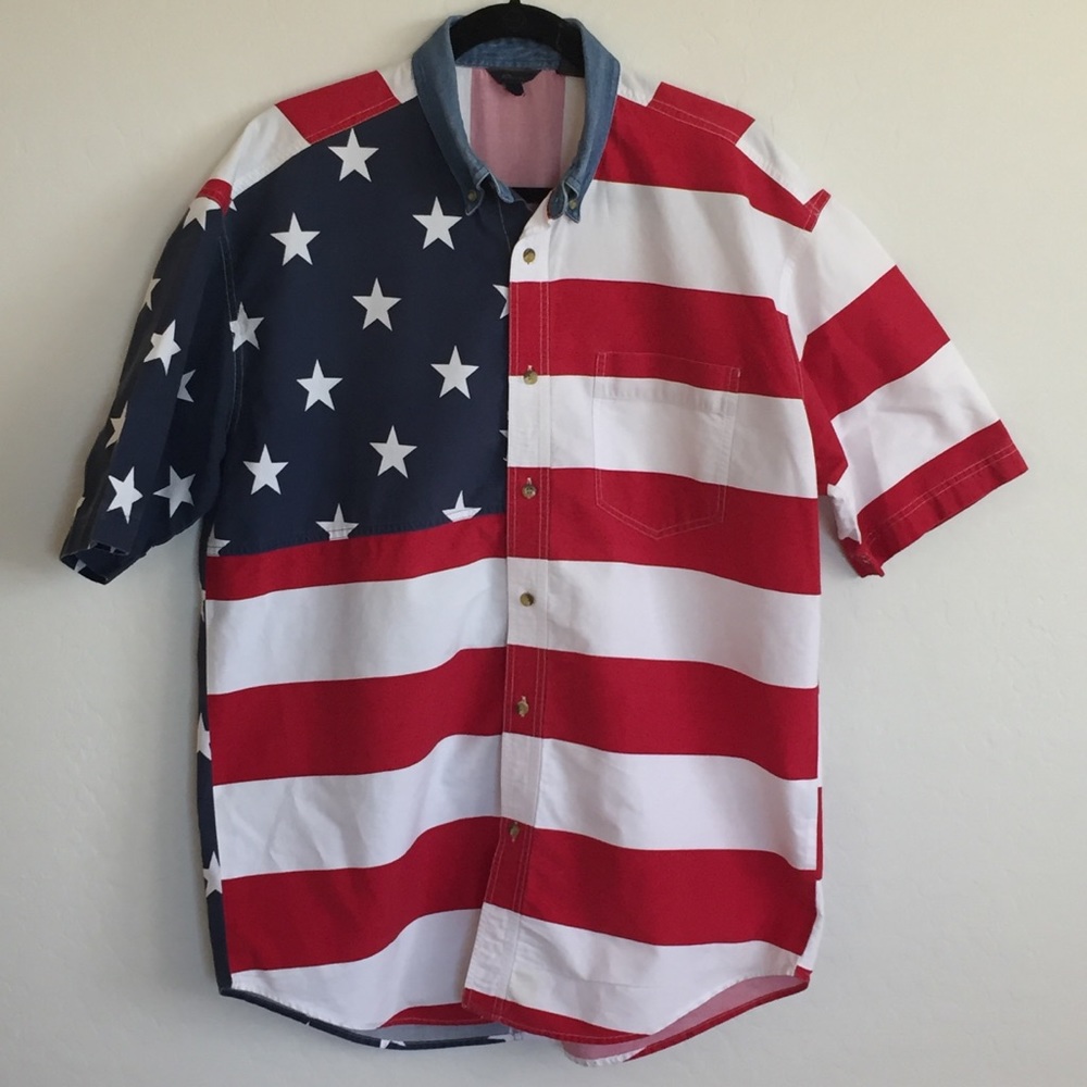 Men’s American Flag Cowboy Western Shirt L